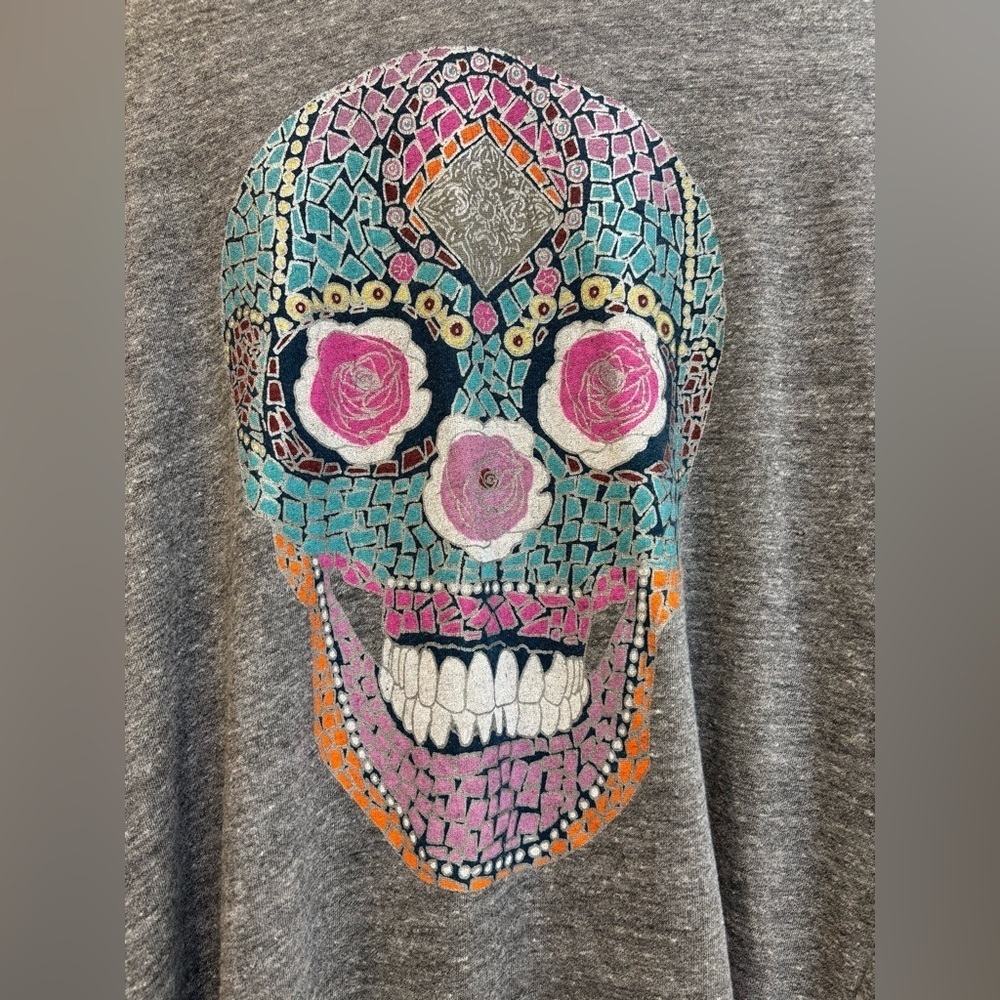CHASER Day of the Dead colorful skull Cotton Blend Tshirt in grey, Medium - Picture 5 of 7